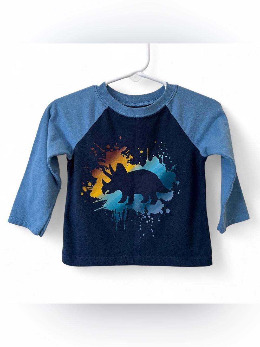 18M Boy Long Sleeve Color Block Raglan Rhino Graphic Shirt Garanimals Navy Blue